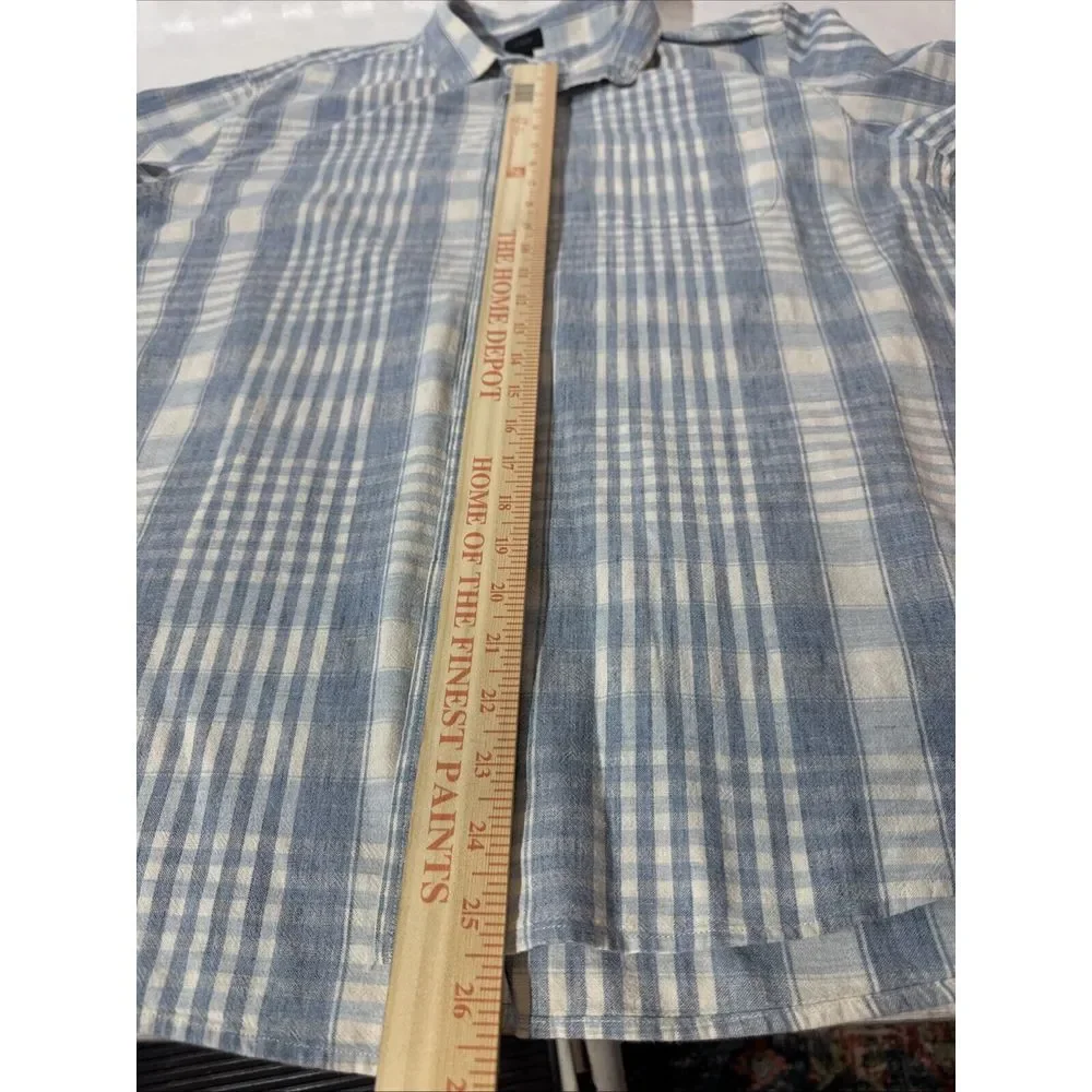 J Crew Shirt Mens XL Blue Plaid Button Up Oxford‎ Casual Preppy Flex
